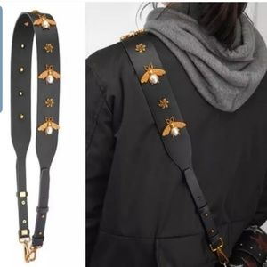 Faux Leather Bee Pearl Tan Guitar Crossbody Strap